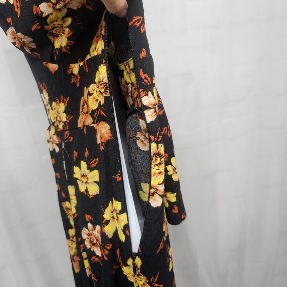 Topshop Dress Maxi Black Yellow Retro Goth Boho Floral Grunge 12 - Picture 6 of 10